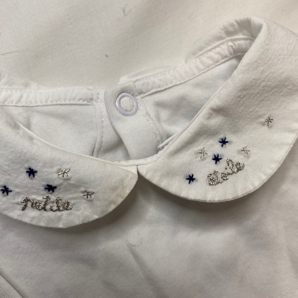 Jacadi onesie with embroidered cotton collar. Petite Etoile with stars in silver - Picture 2 of 4